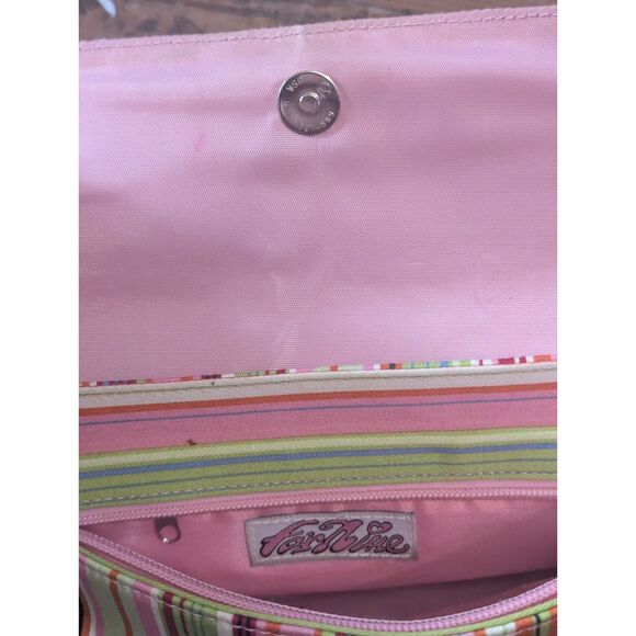 Y2K Fast Fin Beaded Floral Stripe Shoulder Bag Pink Green Mini Baguette - Picture 3 of 5